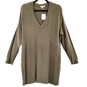 NWT Socialite Olive Green Soft V-Neck Long Sleeve Tunic Sweater Women's Size S